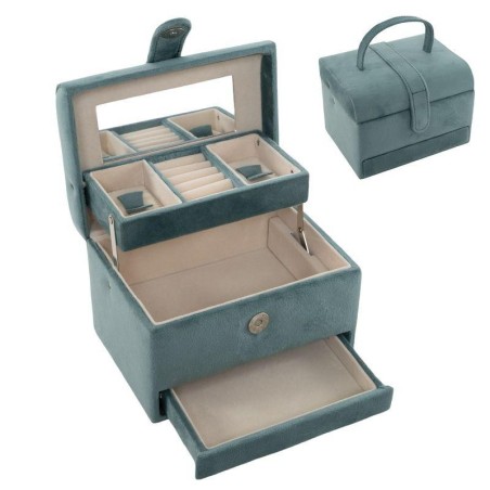 JOYERO 3 NIVELES TERCIOPELO VERDE AGUA