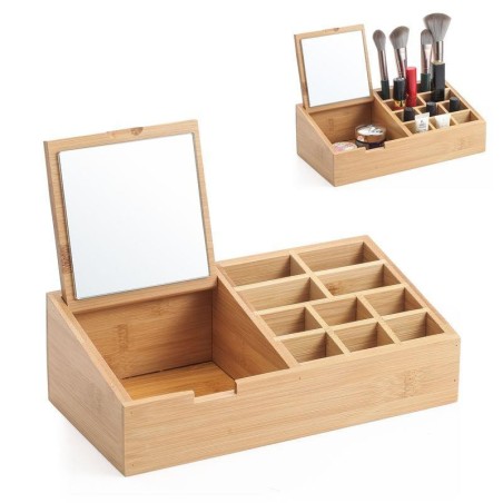 ORGANIZADOR COSMETICA CON ESPEJO BAMBÚ