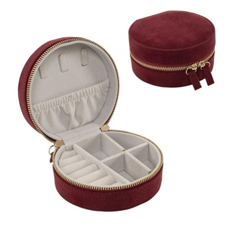 JOYERO VIAJE REDONDO TERCIOPELO GRANATE