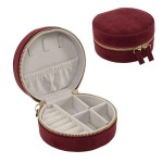 JOYERO VIAJE REDONDO TERCIOPELO GRANATE