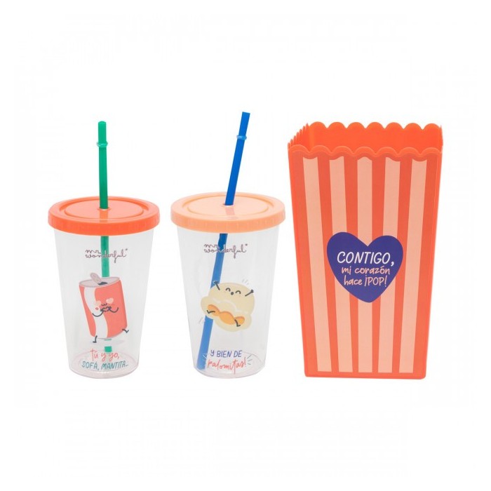 SET BOL DE PALOMITAS   DOS VASOS PARA PAREJAS 