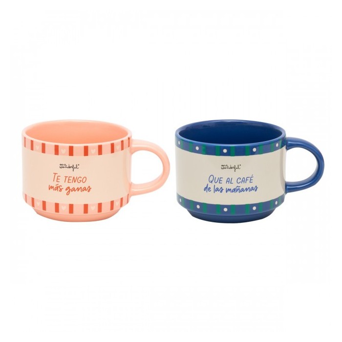 SET DE 2 TAZAS APILABLES - TE TENGO MÁS GANAS 
