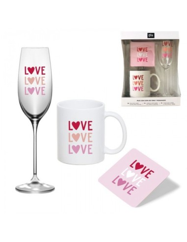 SET REGALO MUG 350ML CON COPA CHAM. 200ML Y POSAVA