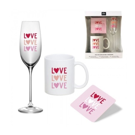 SET REGALO MUG 350ML CON COPA CHAM. 200ML Y POSAVA