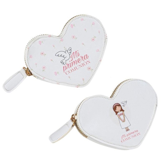 MONEDERO FORMA CORAZÓN COMUNIÓN NIÑA