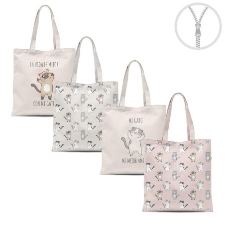 BOLSA DE ALGODÓN CON CREMALLERA GATOS