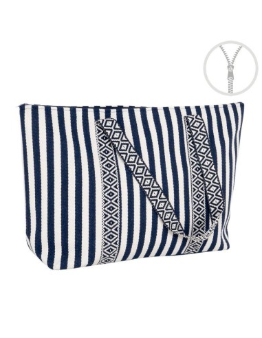 BOLSO RAYAS CON CREMALLERA DETALLE CINTA AZUL
