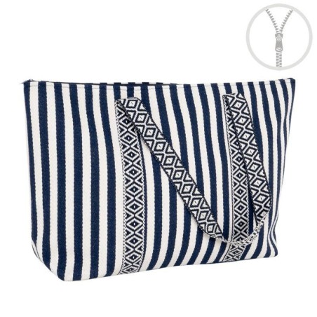 BOLSO RAYAS CON CREMALLERA DETALLE CINTA AZUL