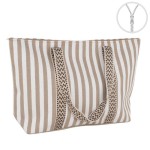 BOLSO RAYAS CON CREMALLERA DETALLE CINTA BEIGE