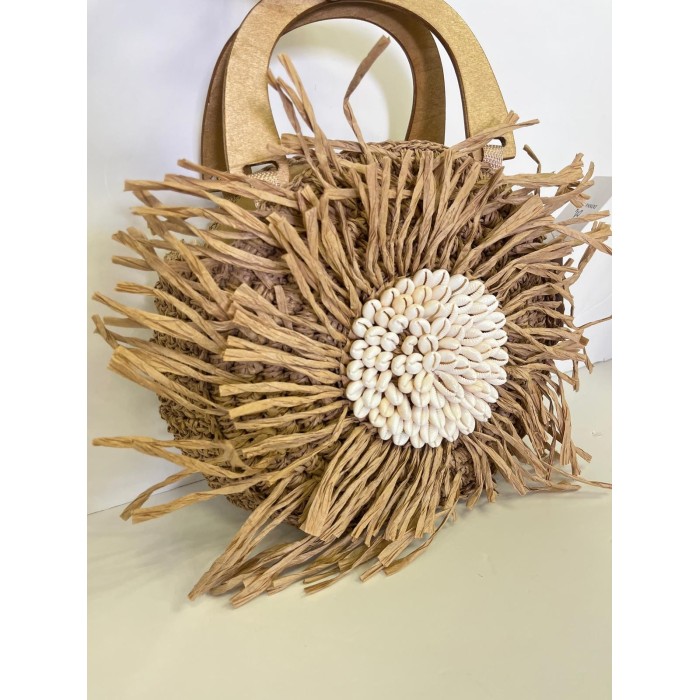 BOLSO RAFIA FLOR CONCHAS