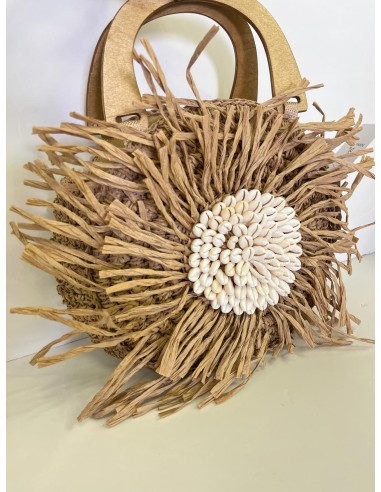 BOLSO RAFIA FLOR CONCHAS