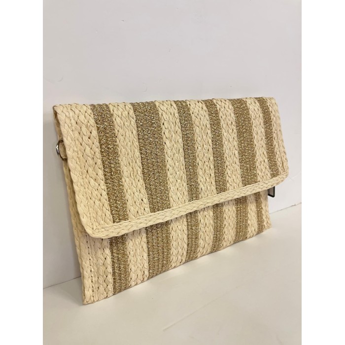 CARTERA DE MANO RAFIA DORADO