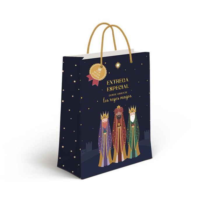 BOLSA PAPEL XL REYES MAGOS ORO