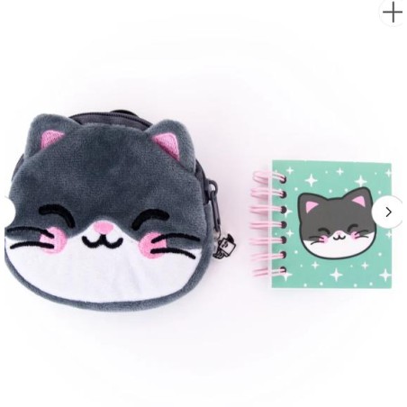 MONEDERO CON LLAVERO Y MINI LIBRETA GATO 
