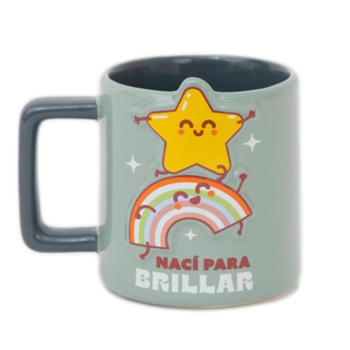 TAZA 3D ESTRELLA Y ARCOÍRIS - NACÍ PARA BRILLAR 