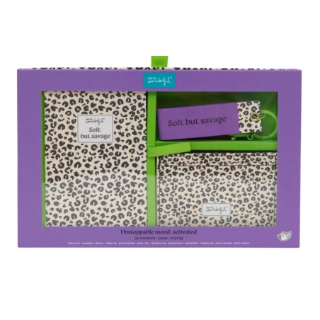 SET DE LIBRETA MONEDERO LLAVERO ANIMAL PRINT 