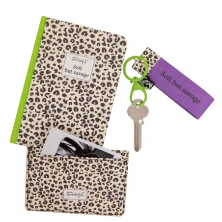 SET DE LIBRETA MONEDERO LLAVERO ANIMAL PRINT 