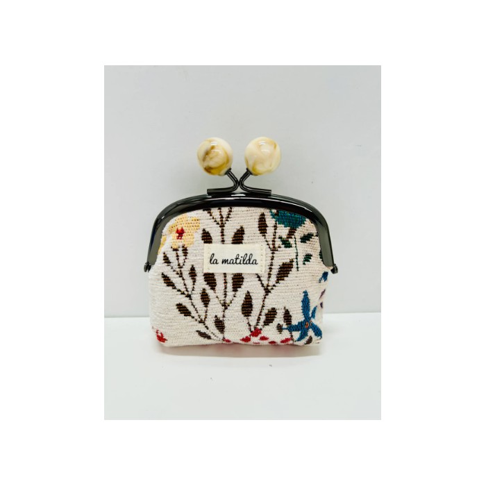 MONEDERO CLIP BEIGE FLORAL