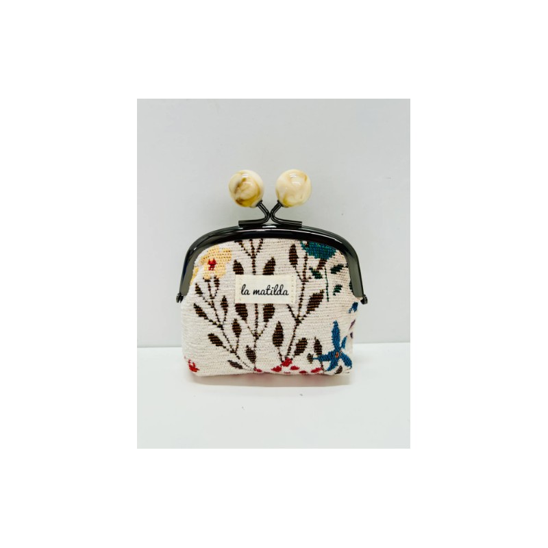 MONEDERO CLIP BEIGE FLORAL