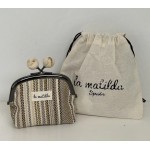 MONEDERO CLIP RAYAS BEIGE