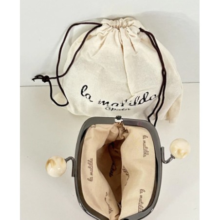 MONEDERO CLIP RAYAS BEIGE