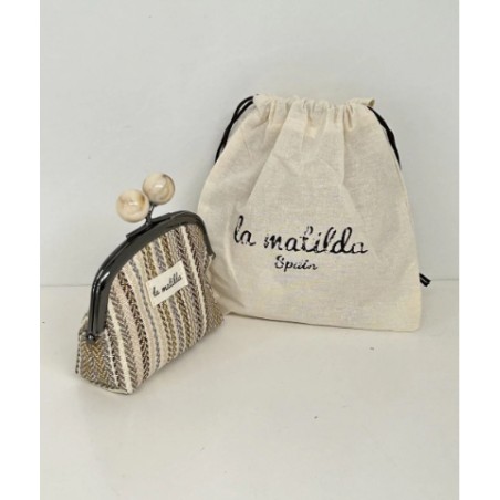 MONEDERO CLIP RAYAS BEIGE