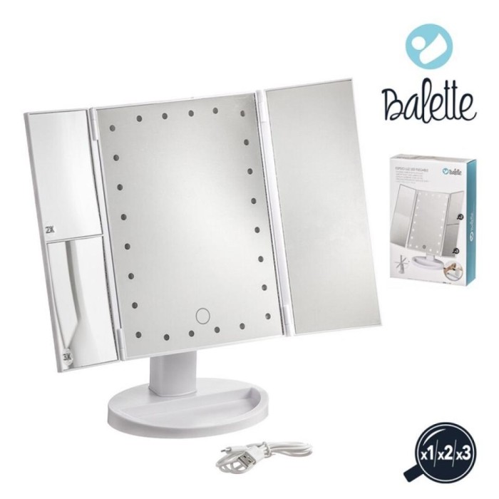 ESPEJO 24 LEDS CUADRUPLE ABATIBLE