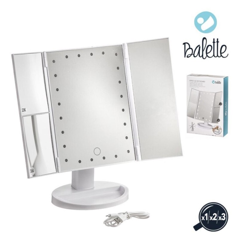 ESPEJO 24 LEDS CUADRUPLE ABATIBLE