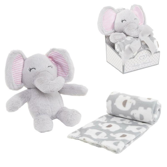 PELUCHE CON MANTA BEBÉ 90X75 ELEFANTE