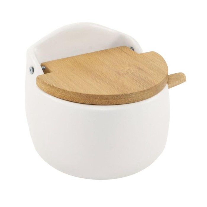 AZUCARERO TAPA BAMBU CON CUCHARA BLANCO