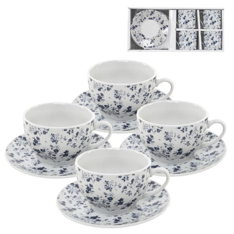 JUEGO DE CAFE 220ML FLORES AZUL