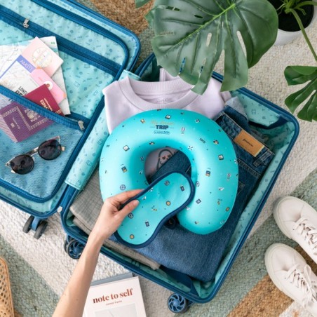 COJIN DE VIAJE CON ANTIFAZ - AZUL