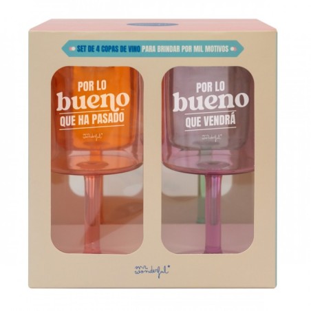 SET DE 4 COPAS DE VINO PARA BRINDAR POR MIL MOTIVO