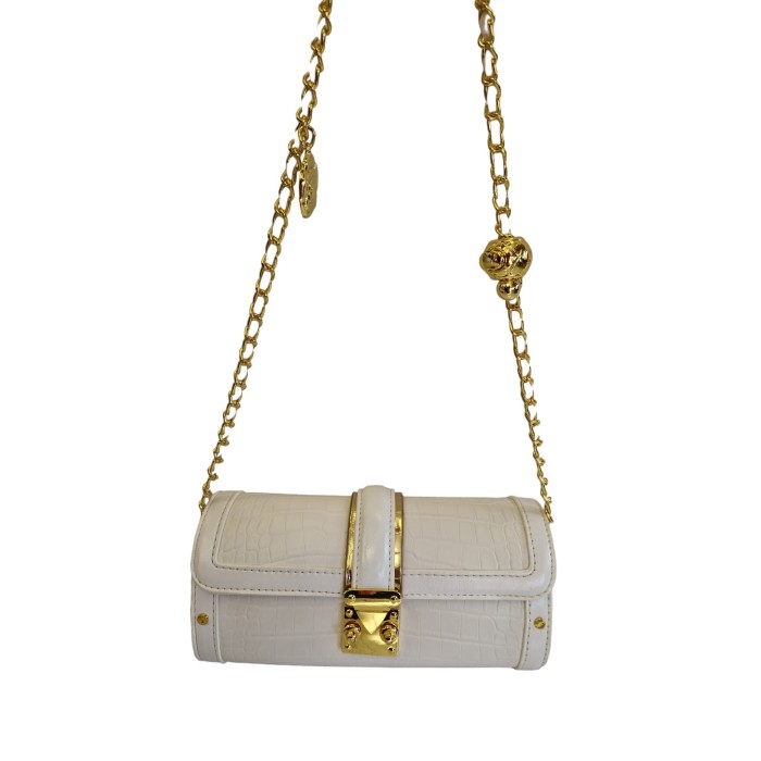 BOLSO CILÍNDRICO DETALLE DORADO - BLANCO