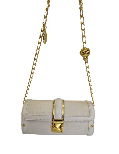 BOLSO CILÍNDRICO DETALLE DORADO - BLANCO