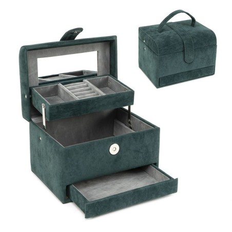 JOYERO 3 NIVELES TERCIOPELO VERDE ESMERALDA