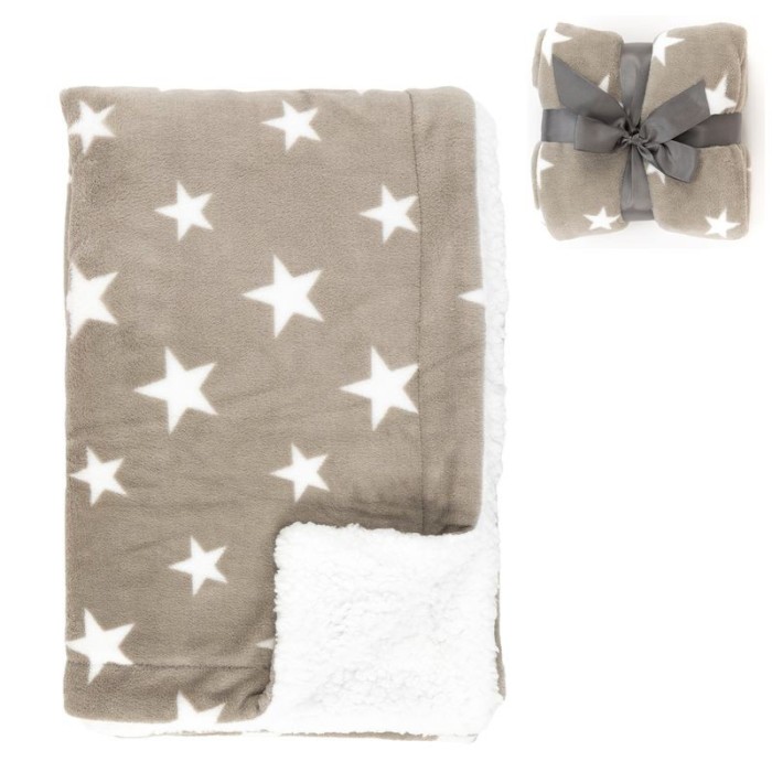 MANTA 125X150 SHERPA GRIS TOPO ESTRELLAS