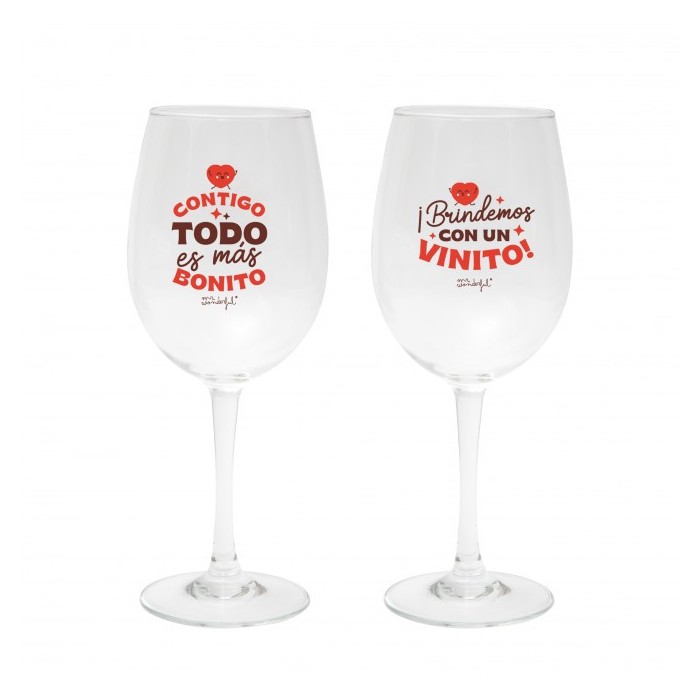 SET 2 COPAS DE VINO - CONTIGO TODO ES MAS BONITO