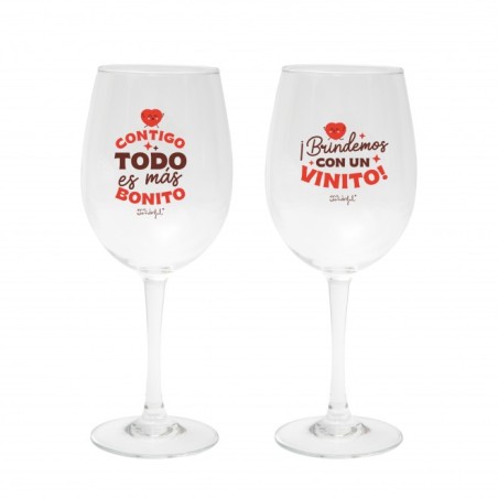 SET 2 COPAS DE VINO - CONTIGO TODO ES MAS BONITO