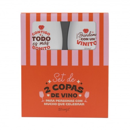 SET 2 COPAS DE VINO - CONTIGO TODO ES MAS BONITO