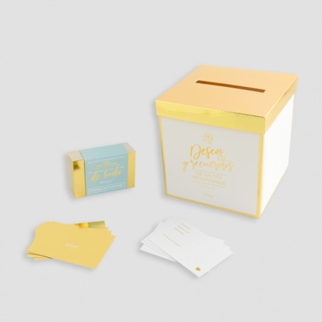CAJA CON TARJETAS PARA FIRMAS DE BODAS DESEOS Y