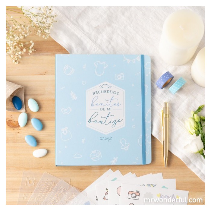 KIT SCRAPBOOKING PARA ALBUM DE BAUTIZO AZUL