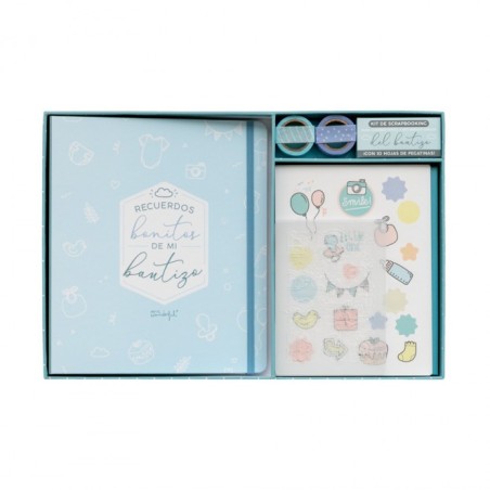 KIT SCRAPBOOKING PARA ALBUM DE BAUTIZO AZUL