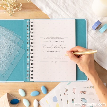 KIT SCRAPBOOKING PARA ALBUM DE BAUTIZO AZUL